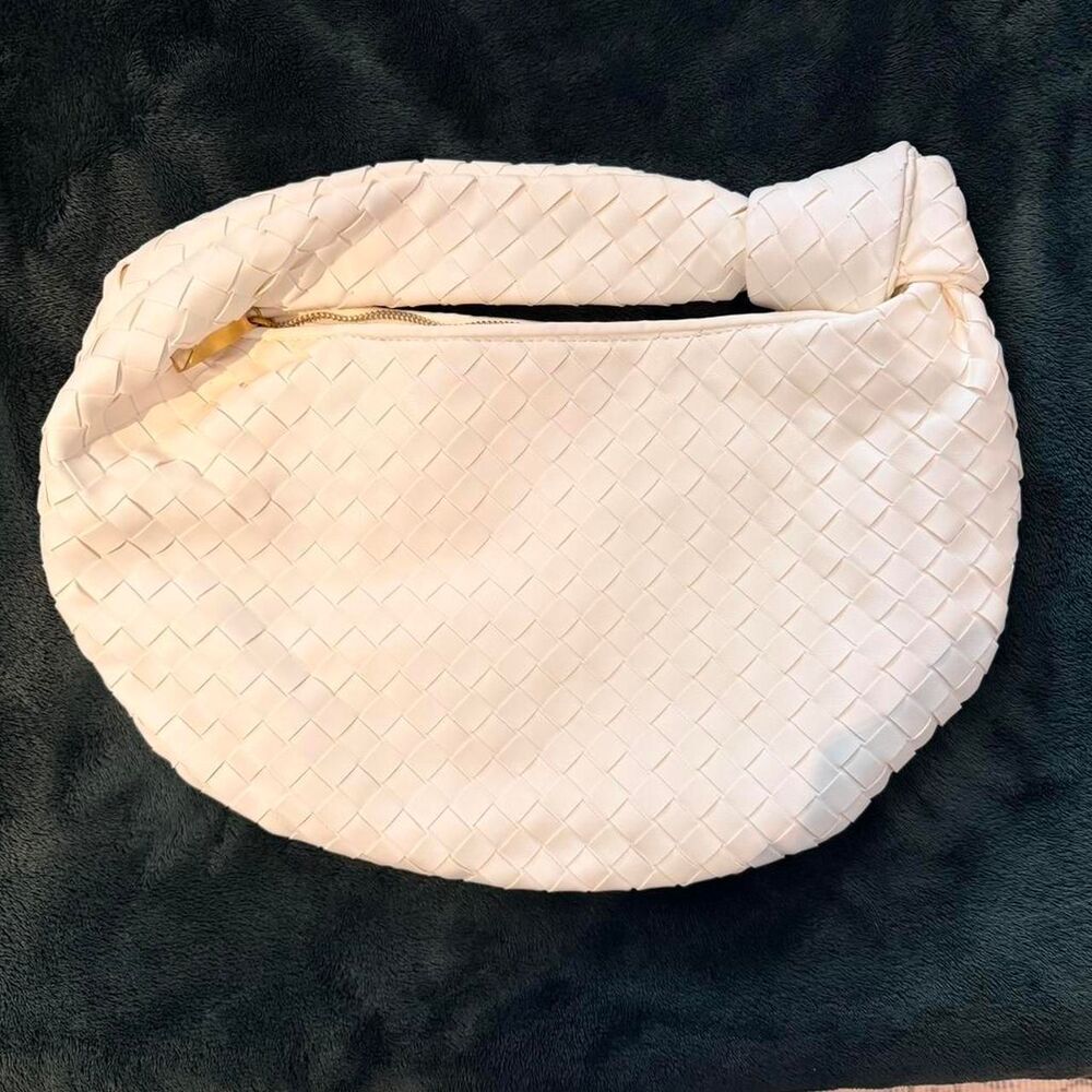 Woven Vegan Leather Knot Hobo Bag OS Minimalist Clean Girl - Picture 3 of 6
